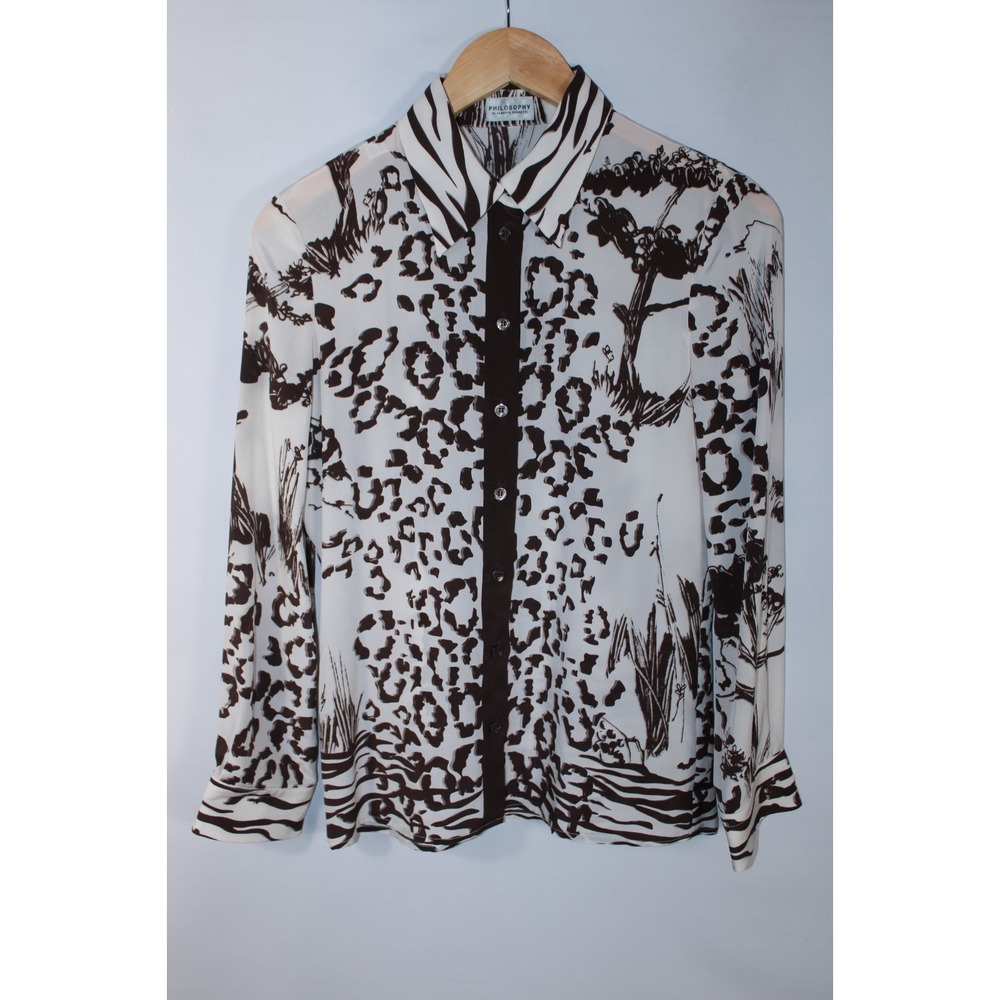 Philosophy di Alberta Ferretti Women's Size 2 Multicolor Leopard Silk Shirt